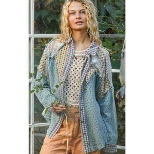 NWT Pol Small Cotton Blue Multi Button Down Shirt